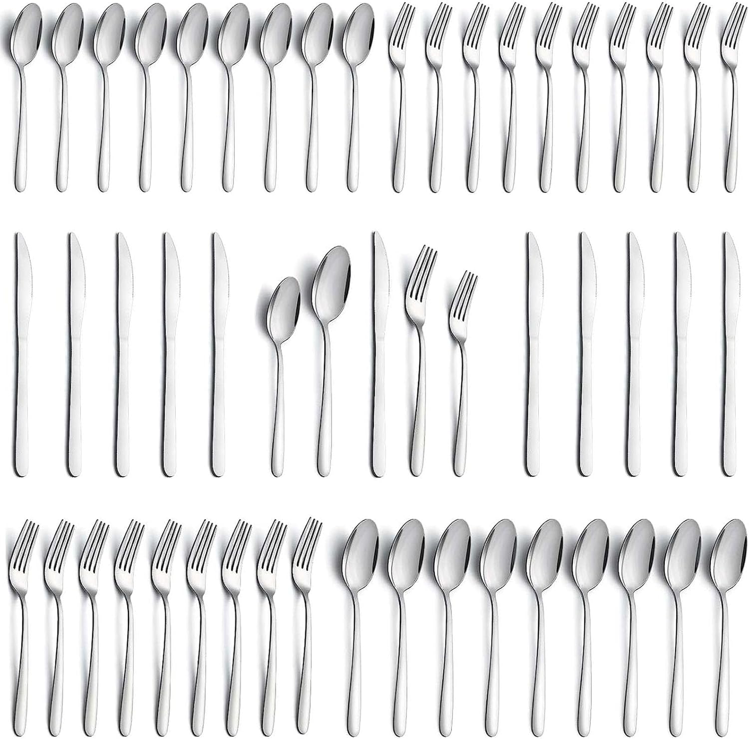 APEO Juego de cubiertos de acero inoxidable de 50 piezas para 10, juego de cubiertos duraderos, tenedores, cucharas y cuchillos, juego de cubiertos