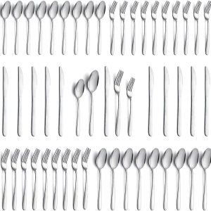 APEO Juego de cubiertos de acero inoxidable de 50 piezas para 10, juego de cubiertos duraderos, tenedores, cucharas y cuchillos, juego de cubiertos APEO Juego de cubiertos de acero inoxidable de 50 piezas para 10, juego de cubiertos duraderos, tenedores, cucharas y cuchillos, juego de cubiertos