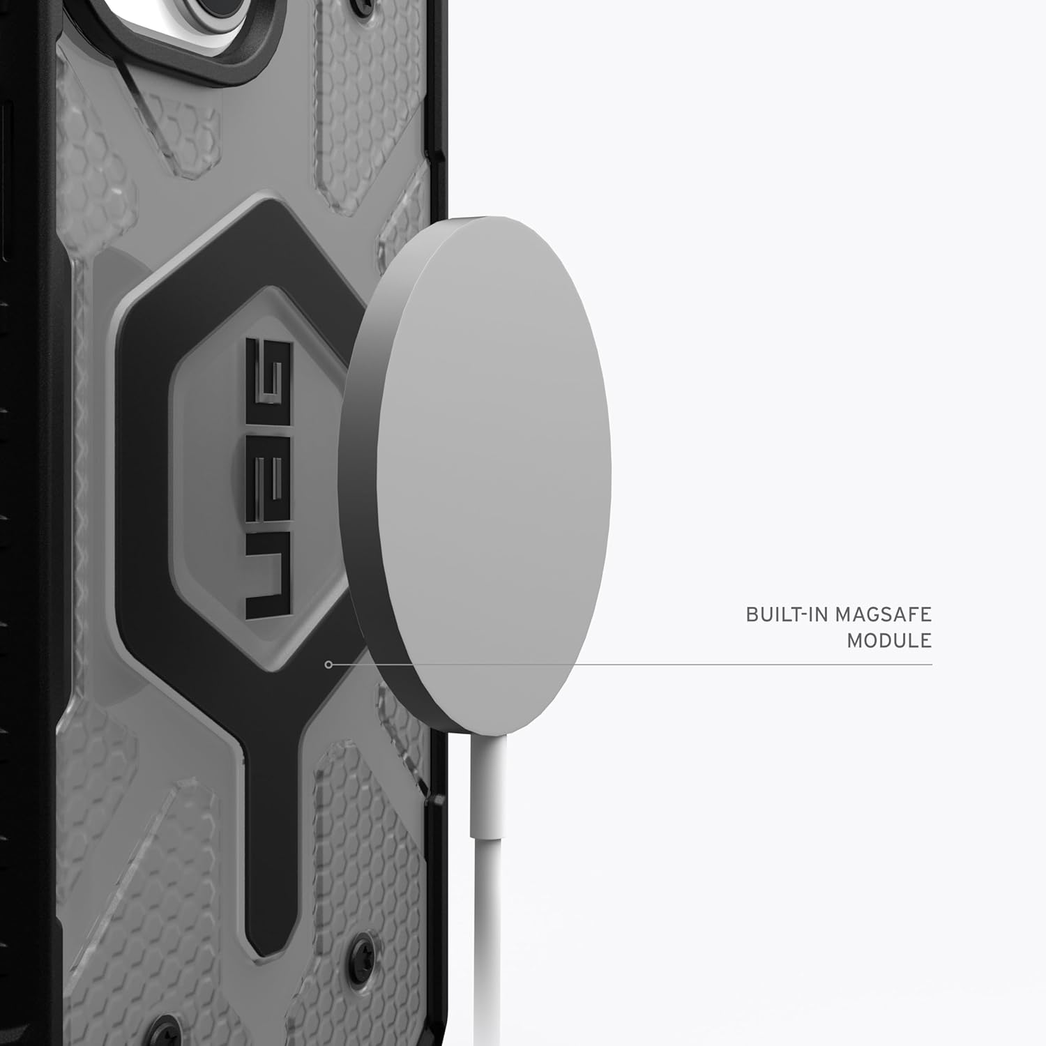 URBAN ARMOR GEAR UAG – Funda compatible con iPhone 15 Plus de 6.7 pulgadas, Pathfinder transparente cenizanegro, imán integrado compatible con carga