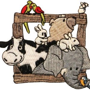 ID 0581 Parche de granja y animales salvajes Noah Arc Ship bordado en apliques ID 0581 Parche de granja y animales salvajes Noah Arc Ship bordado en apliques