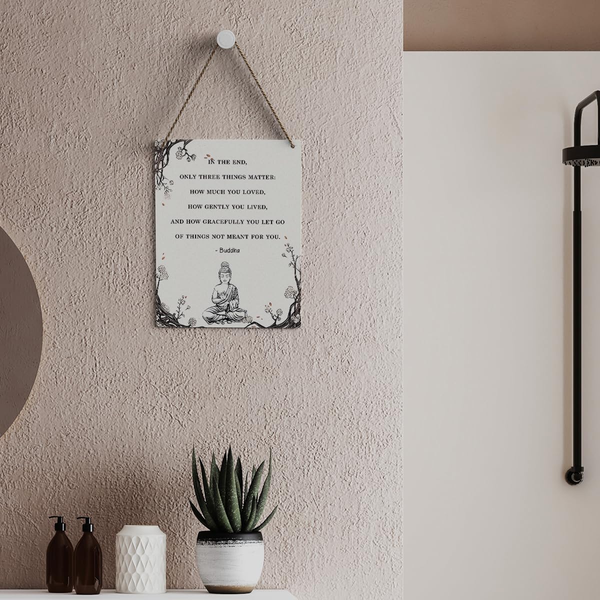SENJIAN Decoración motivacional de Buda Zen, decoración espiritual de granja, decoración colgante de pared, letrero de madera para el hogar,