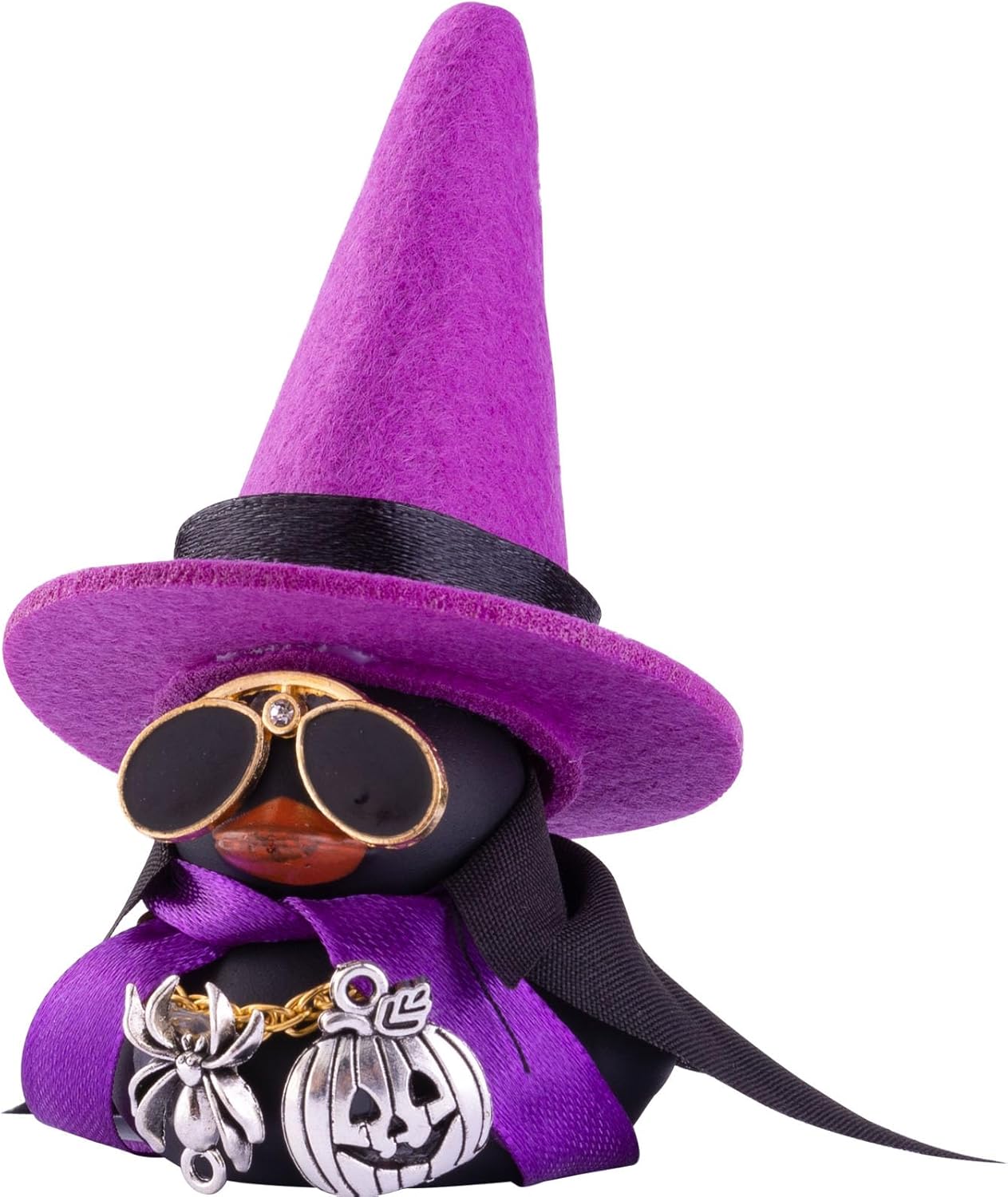 Adornos de pato de goma para automóvil, decoraciones de tablero de automóvil con mini sombrero de bruja, capa, collar, accesorios de Halloween para