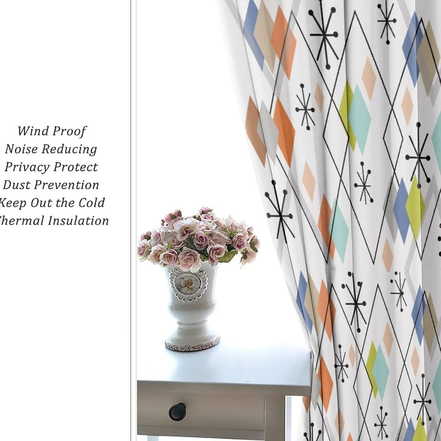 Europen – Cortinas opacas modernas de mediados de siglo, fondo abstracto, estampado de diamantes coloridos de mediados de siglo, tratamiento de