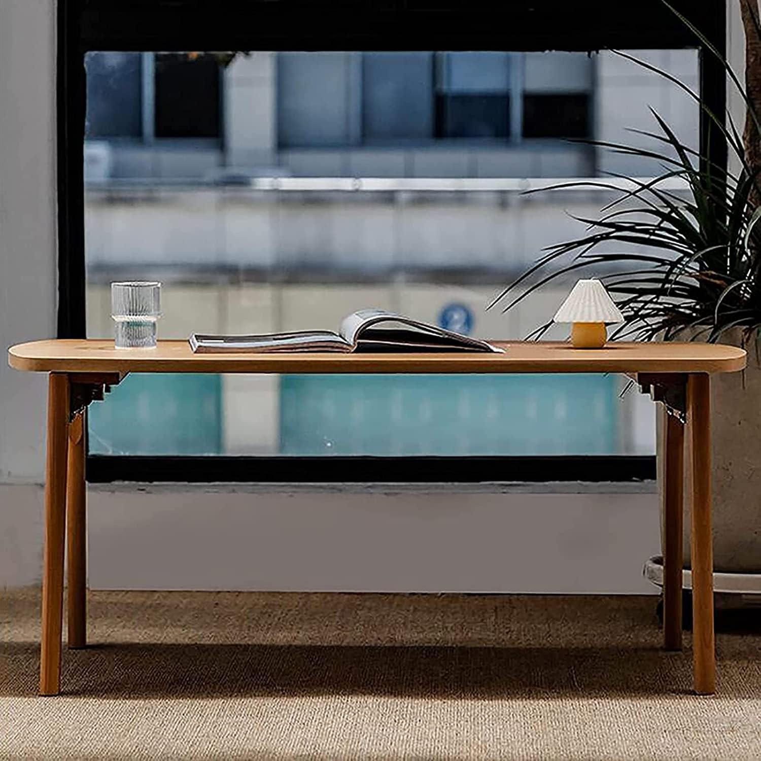 Mesa de Centro Mesa de centro de madera maciza, mesa plegable estilo japonés, mesa auxiliar para sala de estar, sofá, mesa auxiliar de 17.7 in de