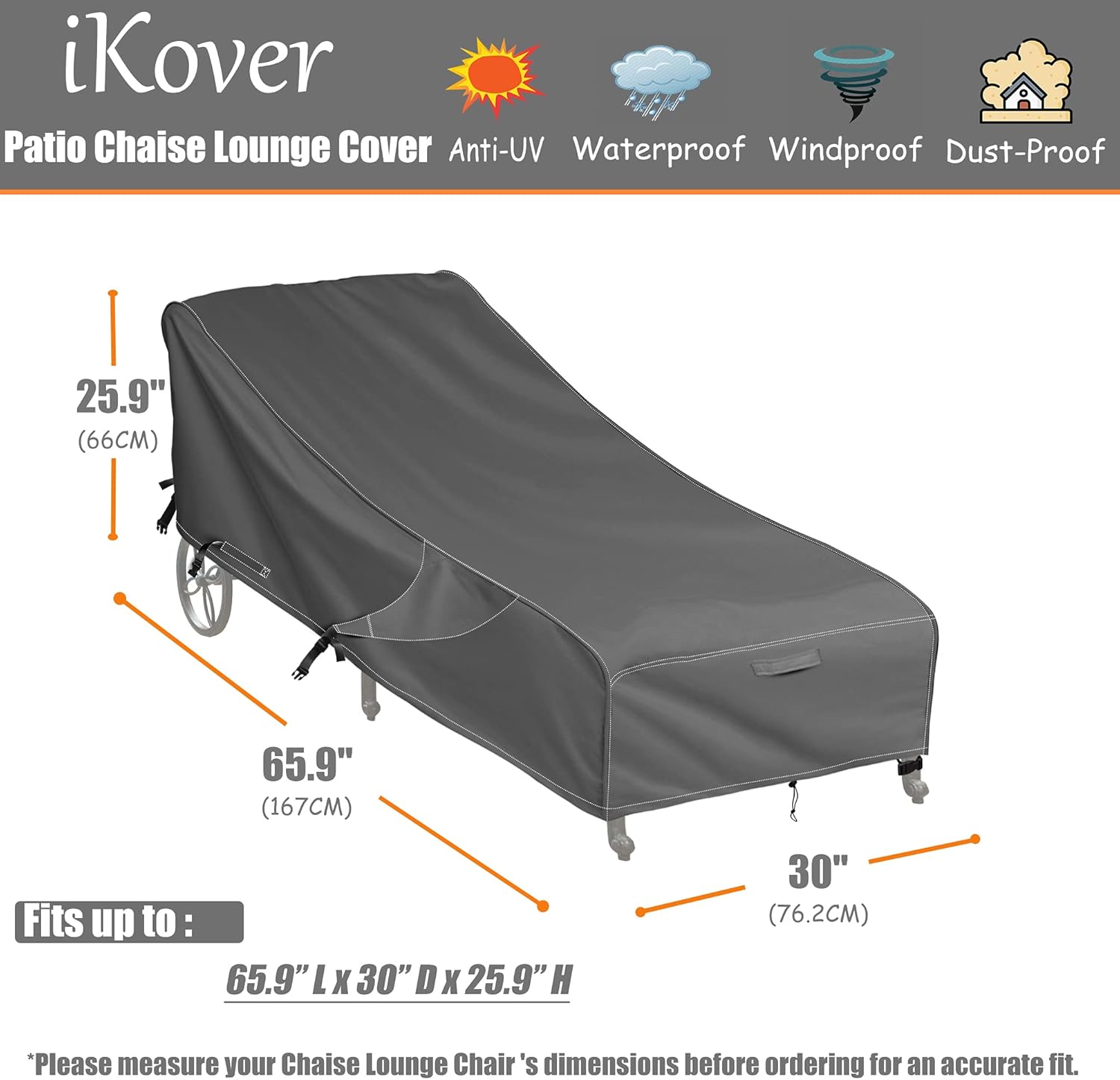 iKover Funda para tumbona de patio, muebles de patio, fundas para sillas de salón de exteriores, impermeables, con costuras selladas, funda
