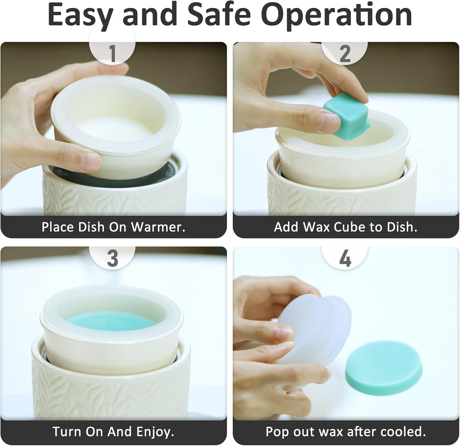 EQUSUPRO Calentador de cera para cera perfumada  con 1 calentador de cera de silicona para platos, calentador de cera de cerámica 3 en 1, quemador