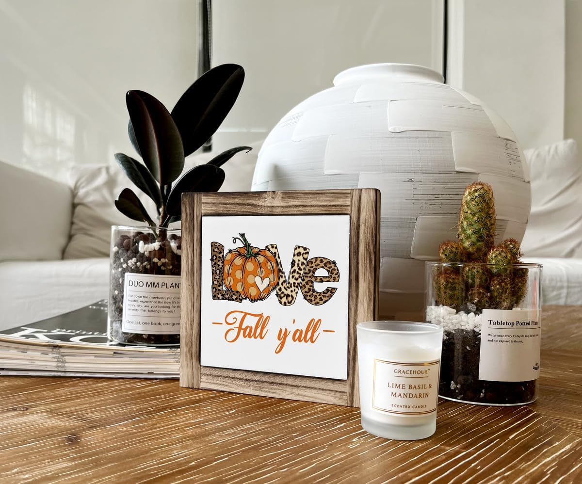 Letrero de madera de otoño, decoración de otoño, decoración de escritorio con placas de madera en caja, letrero de amor, decoración de otoño con