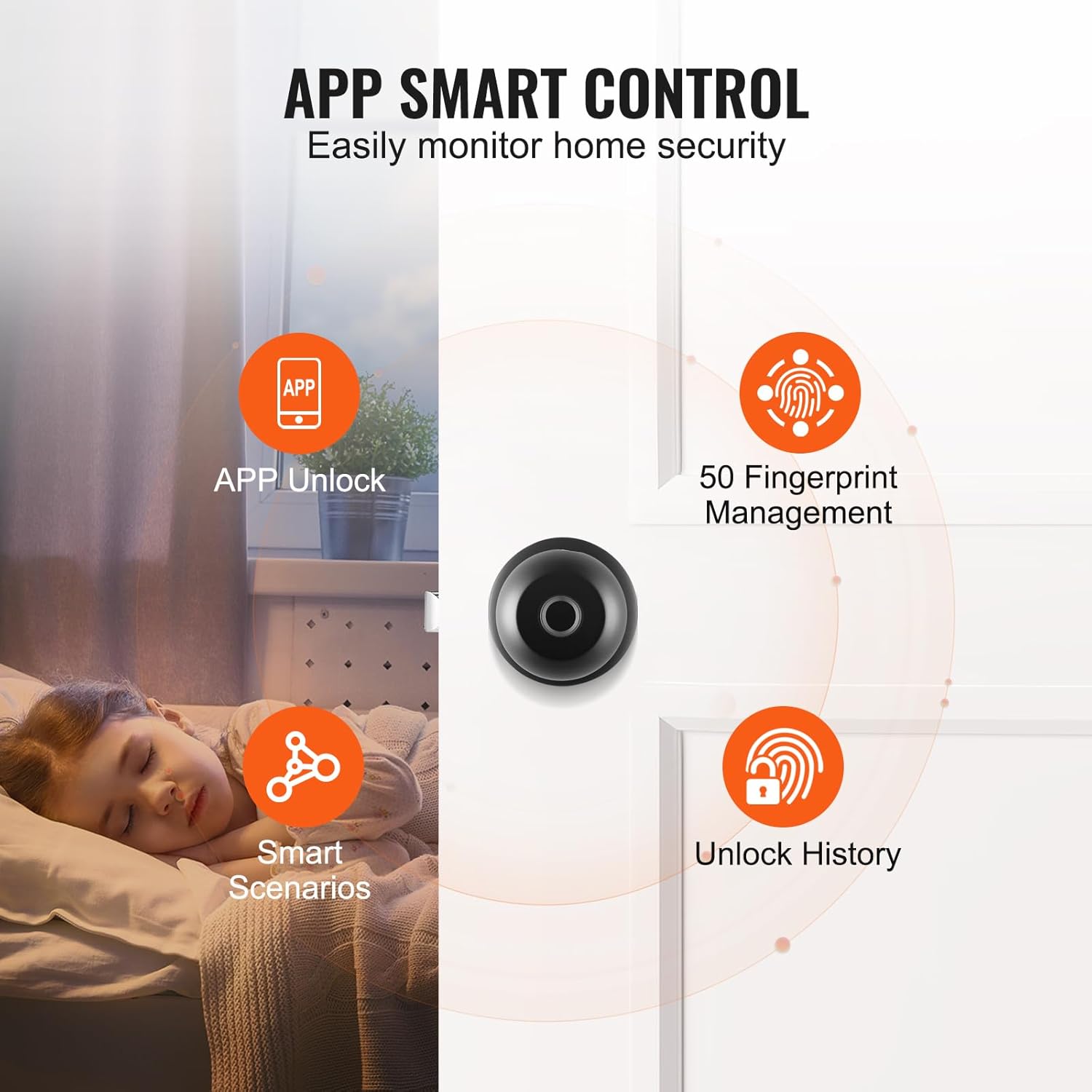 VEVOR Pomo de puerta inteligente, cerradura inteligente de huellas dactilares con control de aplicación, cerradura biométrica de puerta Bluetooth,