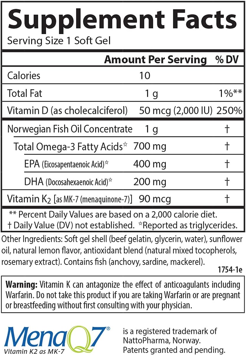 Carlson - Elite Omega-3 Plus D K 700 mg Omega-3s D3 y K2 Función Salud Ósea y Apoyo Inmunológico Limón 6030 Softgel - Imagen 5