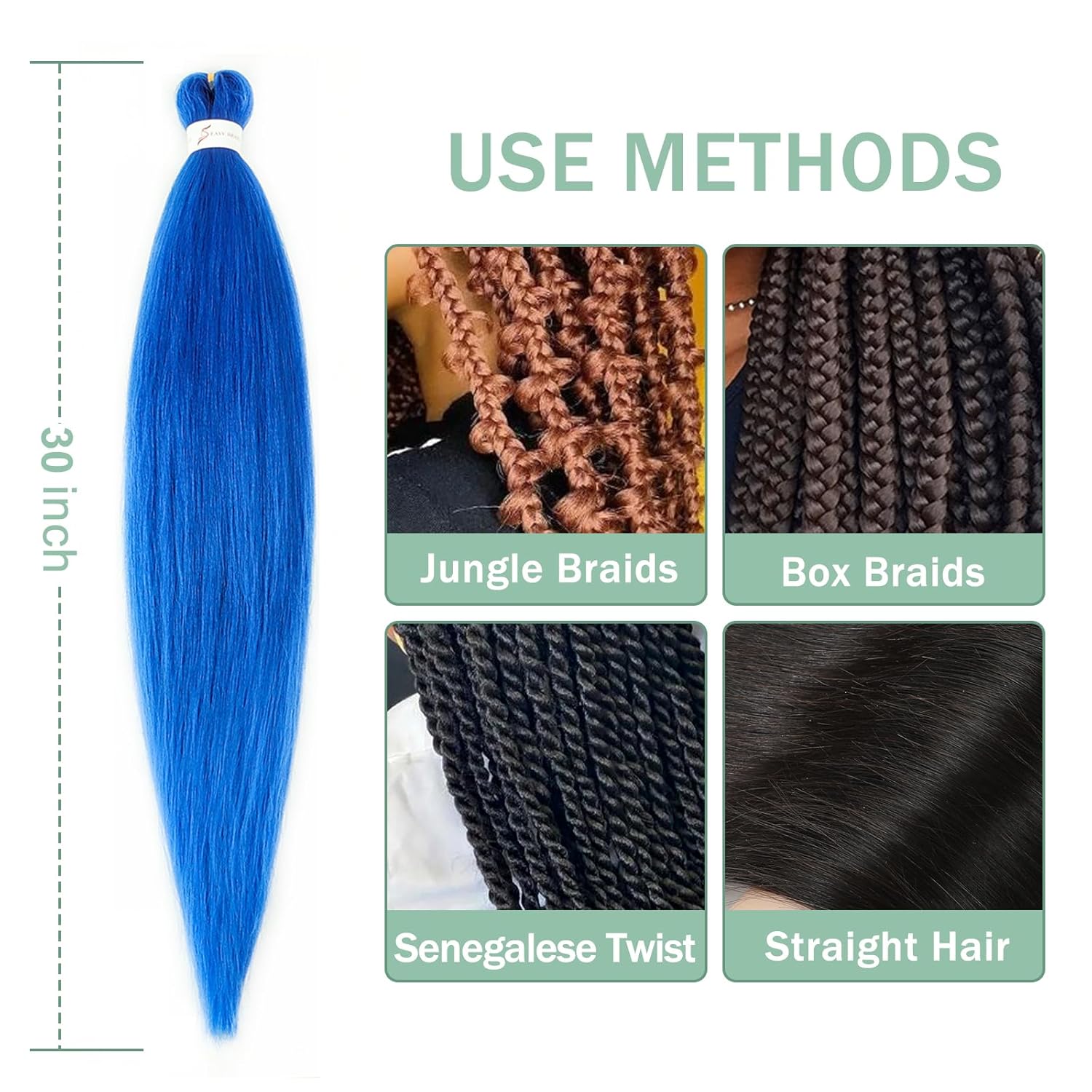 Kanekalon – Cabello trenzado azul preestirado de 30 pulgadas, 3 paquetes de cabello trenzado preestirado EZ, textura Yaki, extensiones de cabello