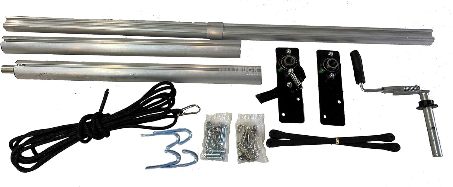 Premium – Kit de rodillos de lona para camión y remolque con manivela manual para montaje en EZ-Mount con palanca de bloqueo y lona de malla de PVC
