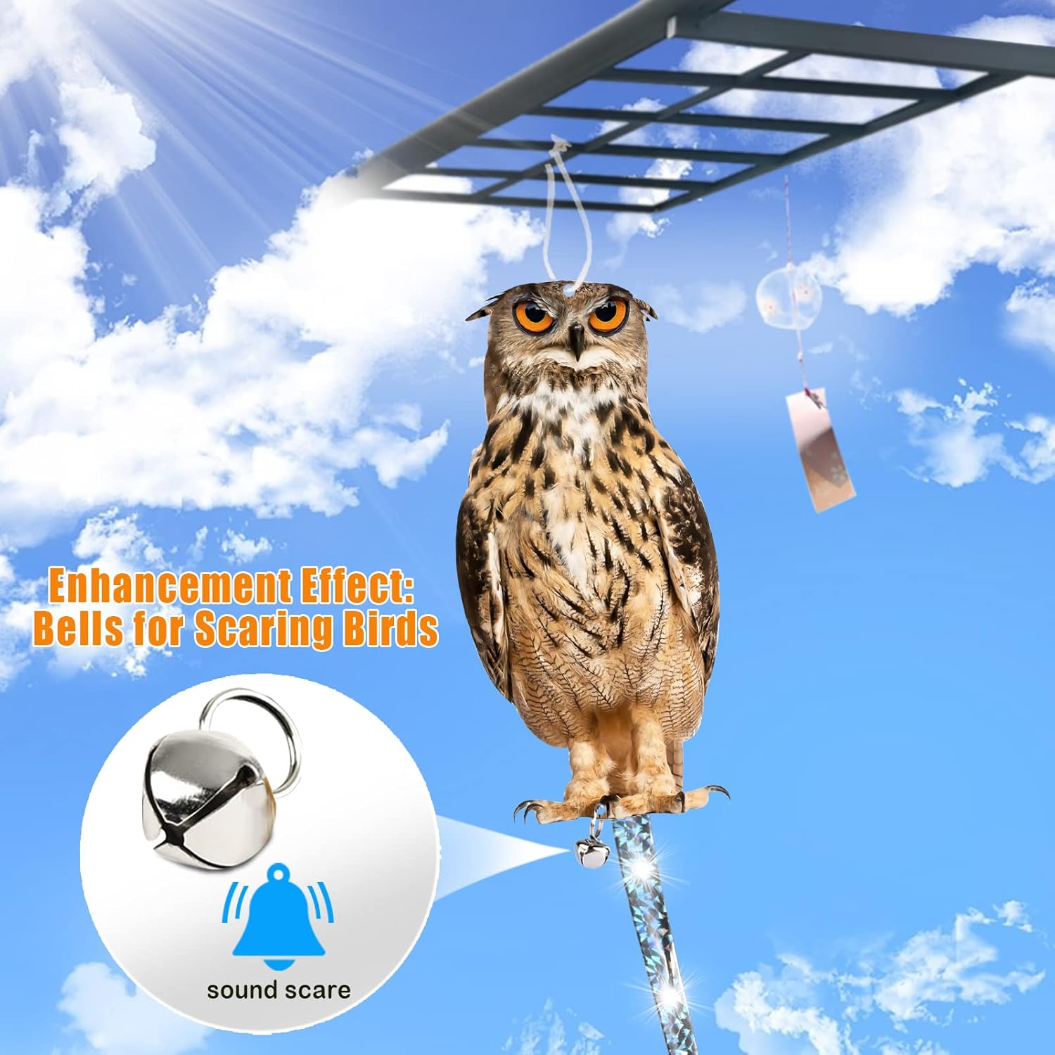 Búho para mantener alejados a los pájaros, paquete de 5 búhos falsos, búho falso reflectante, decoración de pájaro colgante reflectante, búho