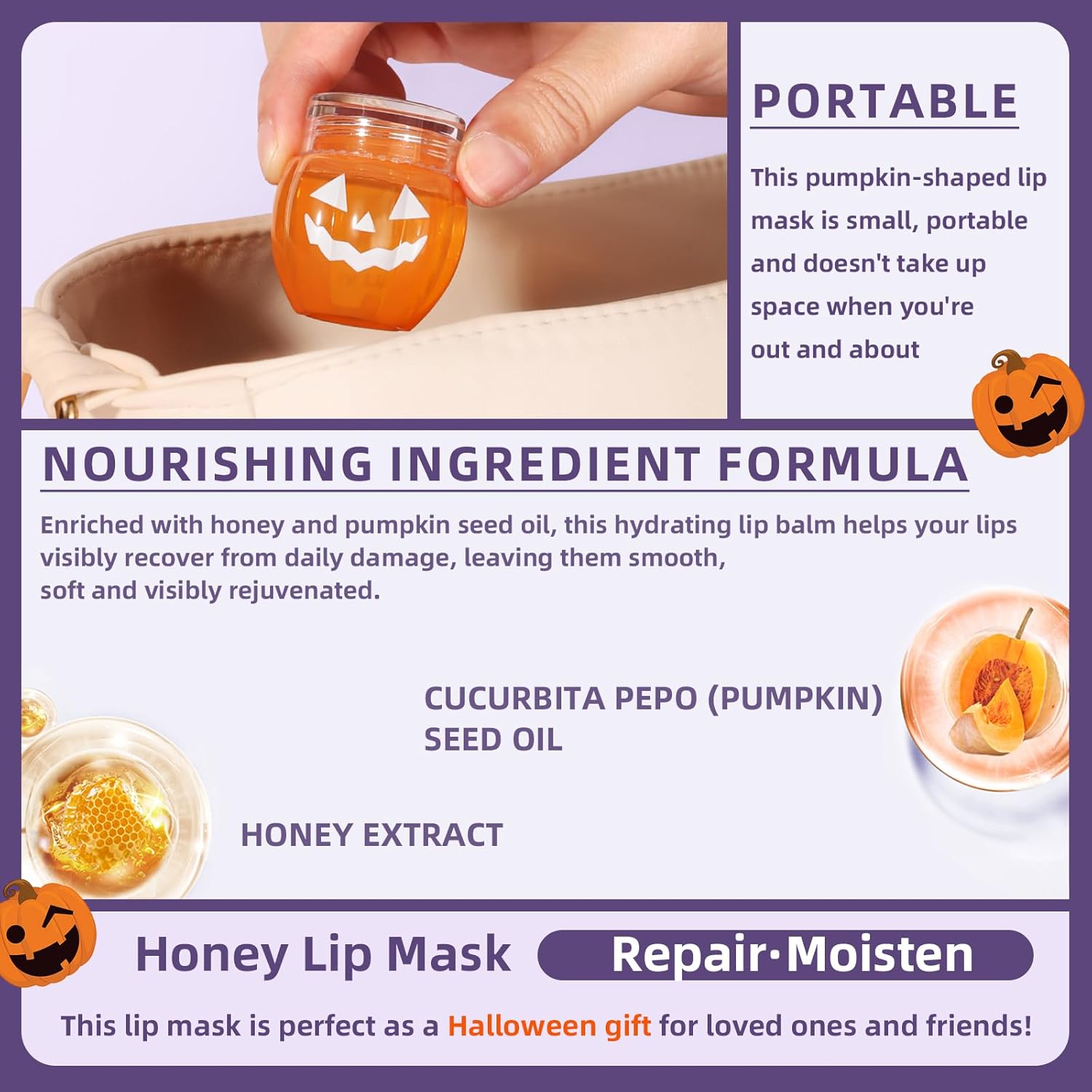 2 unidades de bálsamo de abejas bálsamo labial Honey Pot, miel y calabaza día y noche reparador de labios para dormir, hidratante prevención
