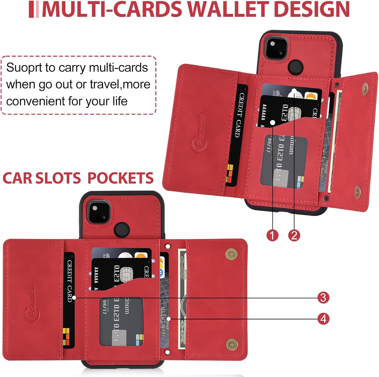 Asuwish Funda de teléfono para Google Pixel 4a 4G Funda tipo cartera con protector de pantalla de vidrio templado y soporte para tarjetas de crédito