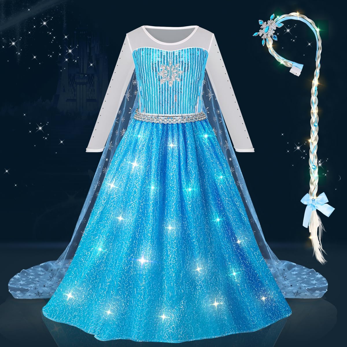 Meland Vestidos de princesa para niñas, disfraz de princesa con capa larga para niñas de 3 a 10 años para cumpleaños, fiesta de Halloween