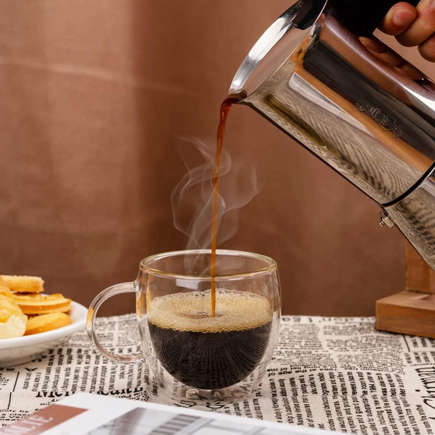 Juego de 2 tazas de café de vidrio de doble pared con asa, tazas de café de capa aislada, tazas de vidrio borosilicato transparente, perfectas para