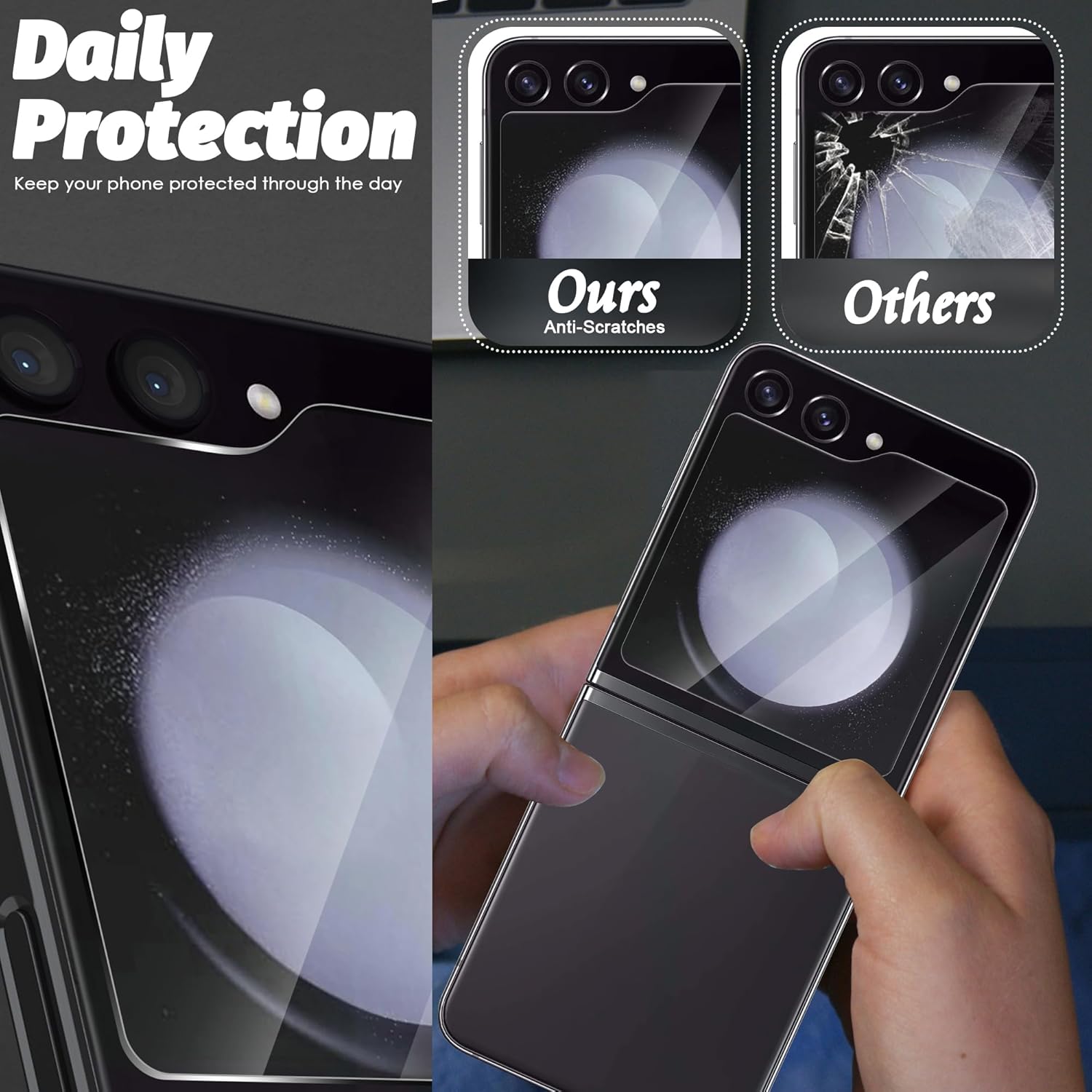 Orzero Paquete de 3 protectores de pantalla de vidrio templado compatibles con Samsung Galaxy Z Flip 5 5G (solo para pantalla trasera), bordes de