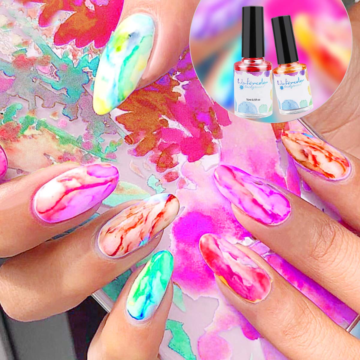 Blooming – Juego de esmaltes de uñas de gel con acuarela de tinta, color mármol, degradado, arte de uñas, tinte de agua para mujeres y niñas (6