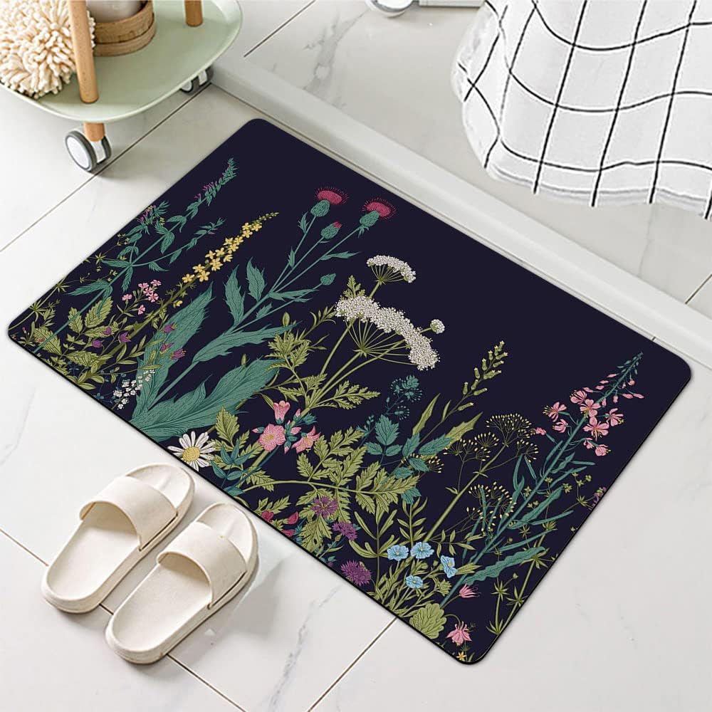 ZHUZHISHAN Tapete de baño de tierra de diatomeas, diseño de flores silvestres, antideslizante, súper absorbente, de secado rápido, para baño,