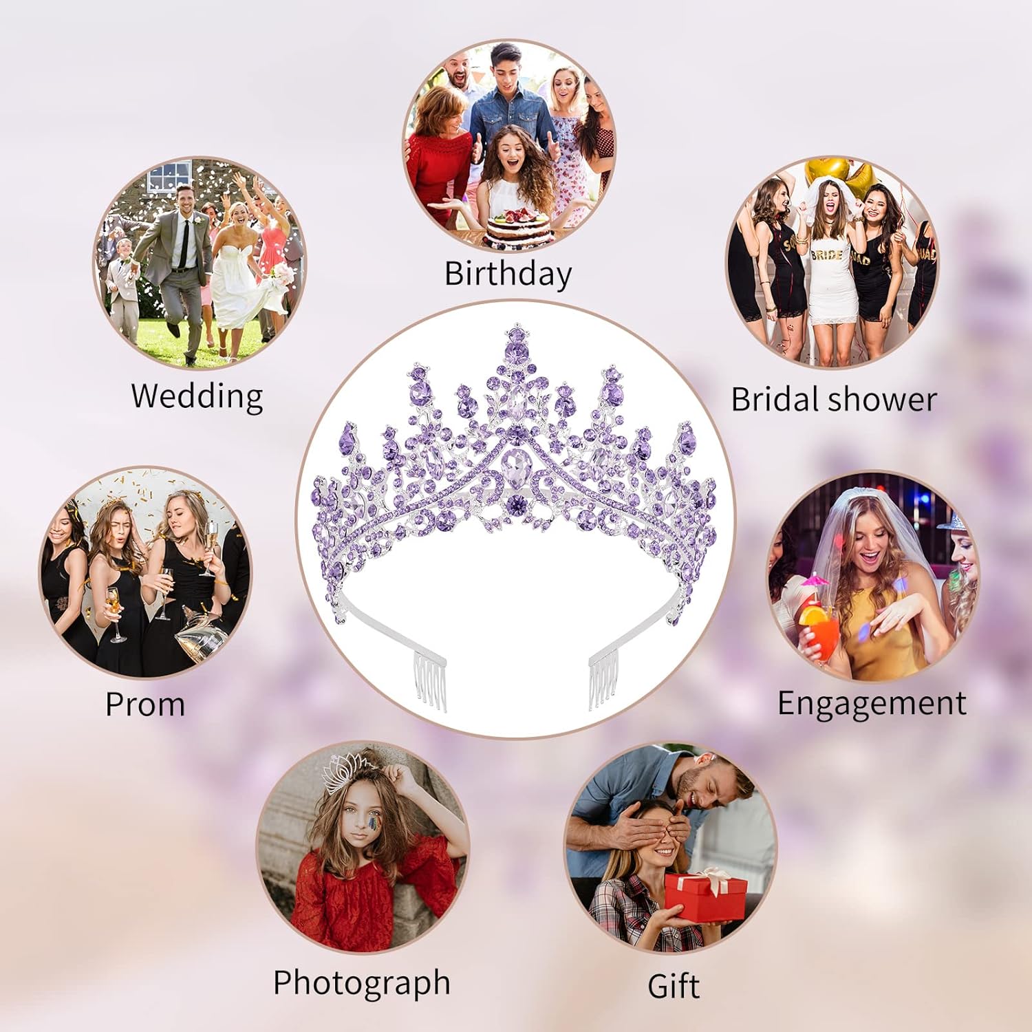 Tiaras y corona de cristal morado con peine, coronas de reina real para mujer, corona de princesa de cumpleaños para mujeres y niñas, corona de boda