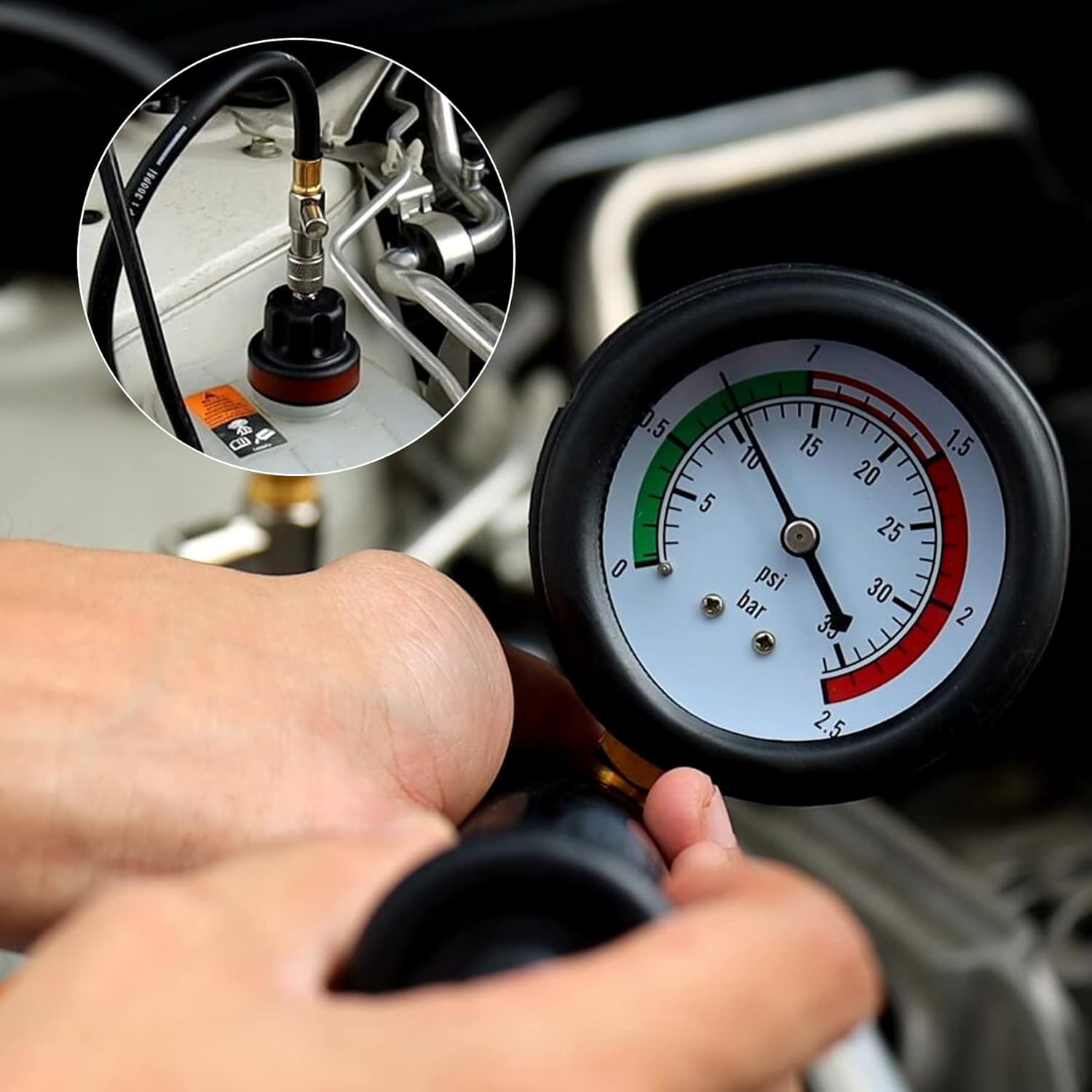 Kit de probador de presión del radiador, 18 piezas, herramienta de prueba de presión de bomba manual de tanque de agua automotriz y adaptadores,