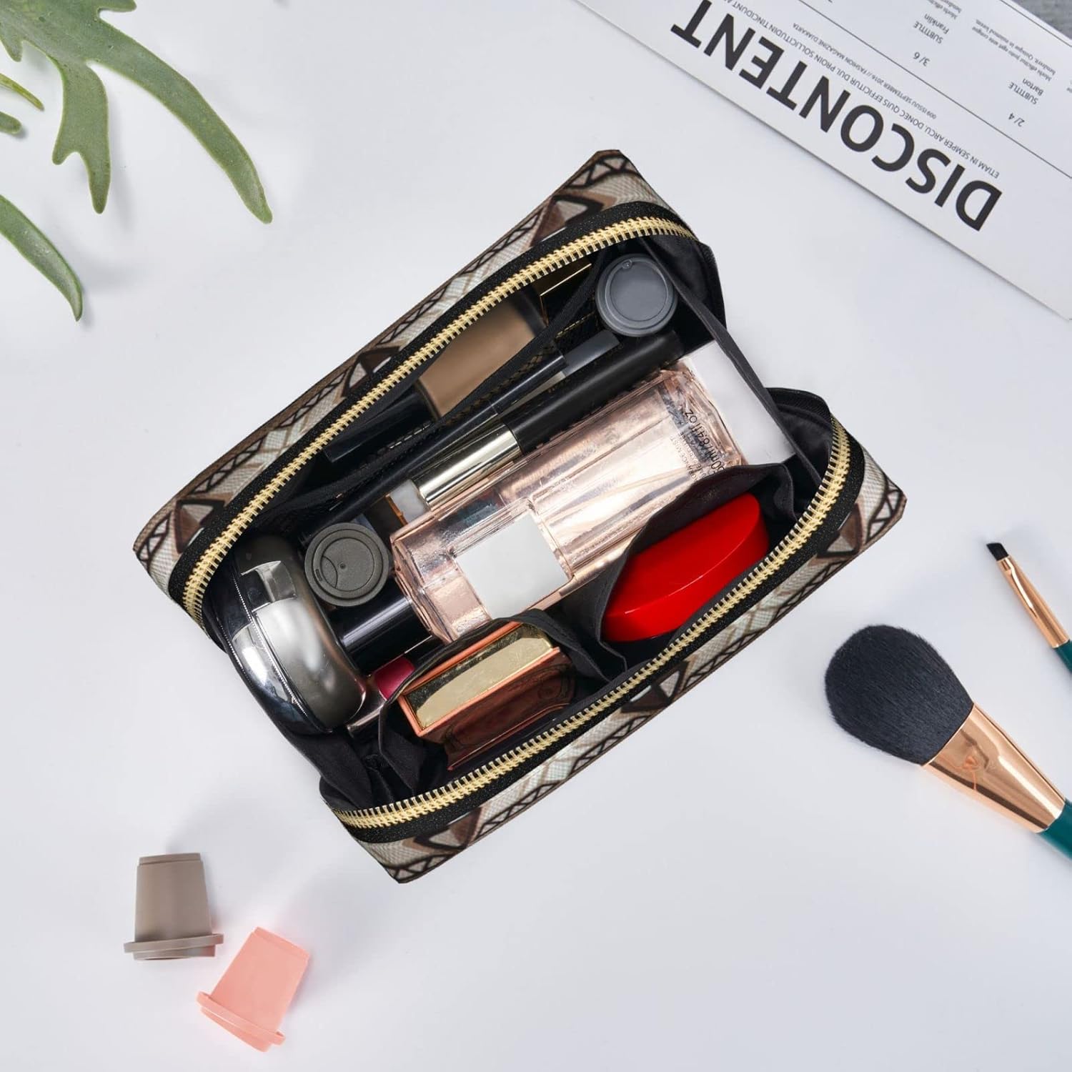 Akautosm Nativo Americano Pequeña Bolsa de Cosméticos PU Cuero Portátil Bolsa de Maquillaje Bolsa Organizador de Viaje para Artículos de Aseo de