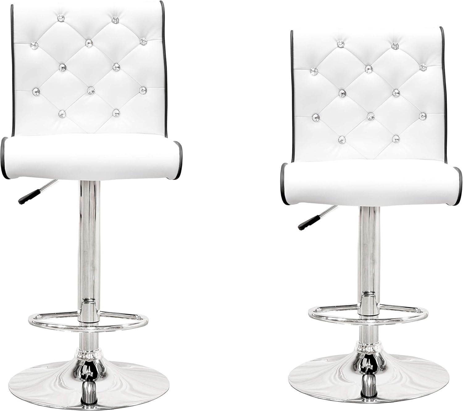 Best Master Furniture Taburete giratorio ajustable de vinilo con cristales sintéticos, juego de 2, color blanco