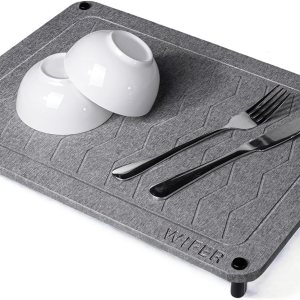 WIFER Tapete de secado de piedra para encimera de cocina, tapete de secado de platos de tierra de diatomeas súper rápida y absorbente para múltiples WIFER Tapete de secado de piedra para encimera de cocina, tapete de secado de platos de tierra de diatomeas súper rápida y absorbente para múltiples