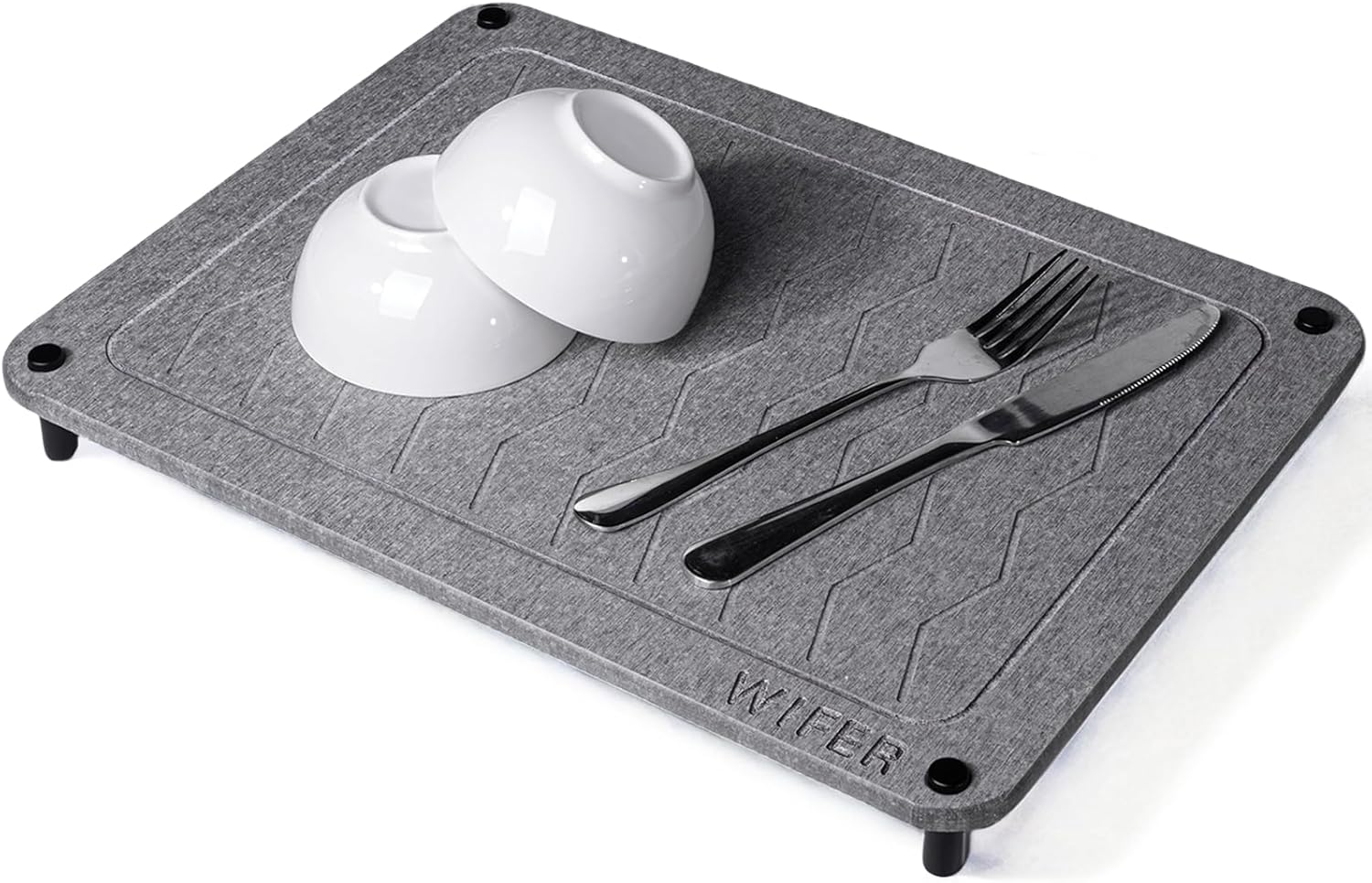 WIFER Tapete de secado de piedra para encimera de cocina, tapete de secado de platos de tierra de diatomeas súper rápida y absorbente para múltiples