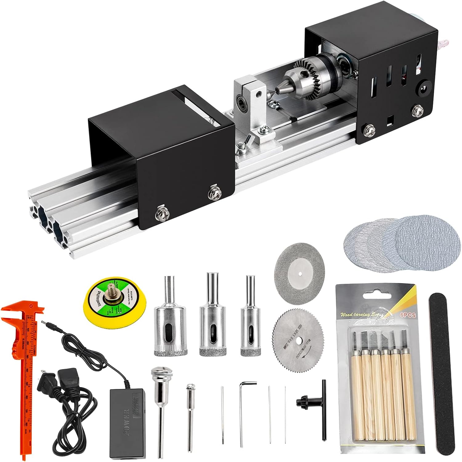Mini máquina pulidora de cuentas de torno 12V-24VDC 96W DIY C-N-C Torno de madera Fresadora para mesa Carpintería Madera DIY Herramienta Torno Juego