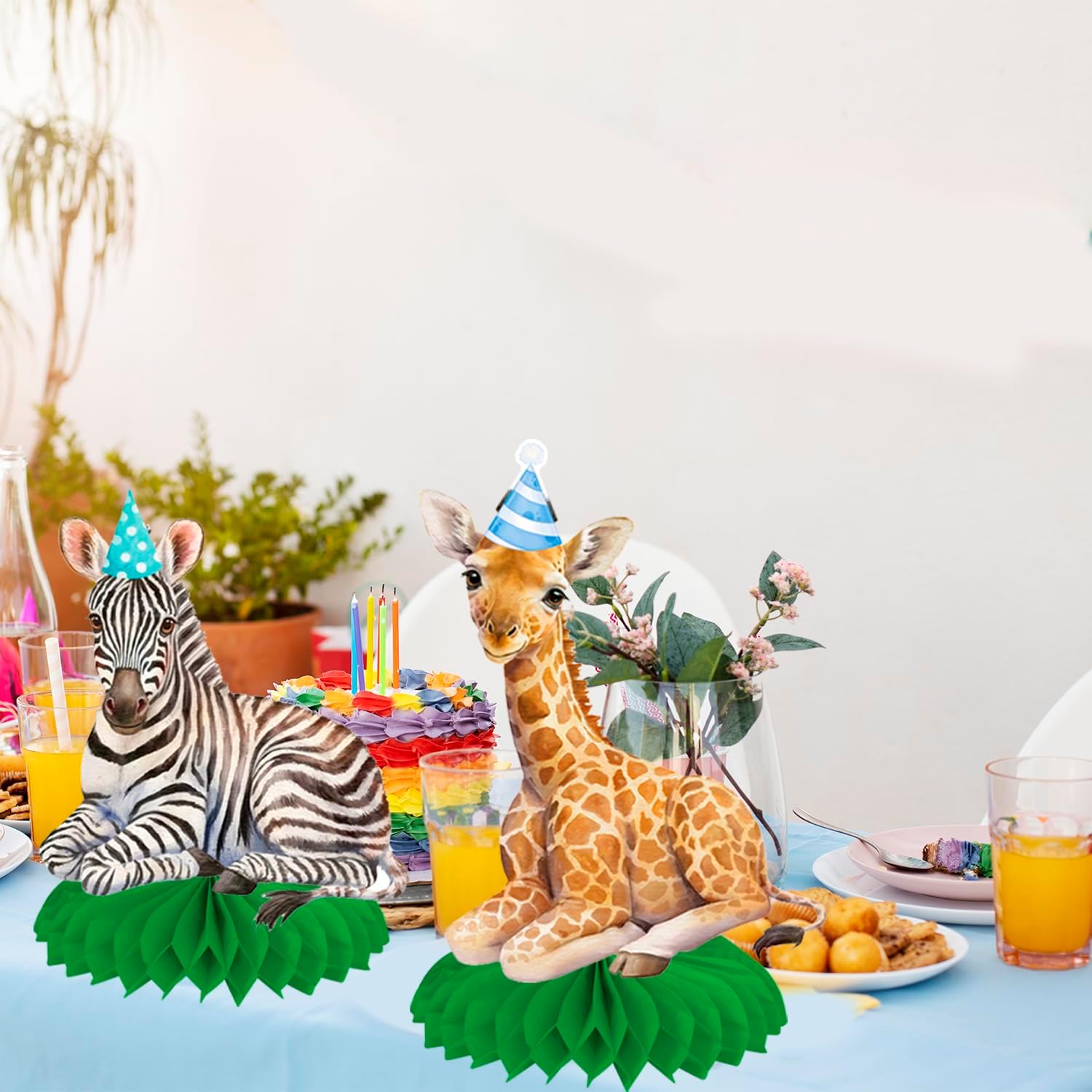 Centros de mesa para fiesta de animales de safari, diseño de panal de abeja, decoración de fiesta temática de selva, centro de mesa de fiesta de