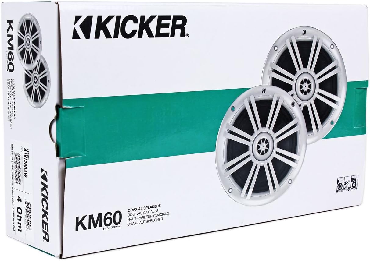 Paquete JVC KD-X33MBS – Receptor de medios digitales marinos de 1DIN con Bluetooth, USB y control Pandora + par de altavoces Kicker 41KM604W 6.5