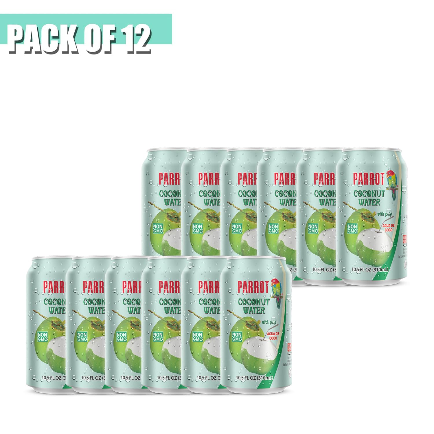 Parrot Agua de coco de marca con pulpa de 11.5 onzas líquidas. Nuevo embalajeRefrescante sabor a coco natural esencial a base de plantas,