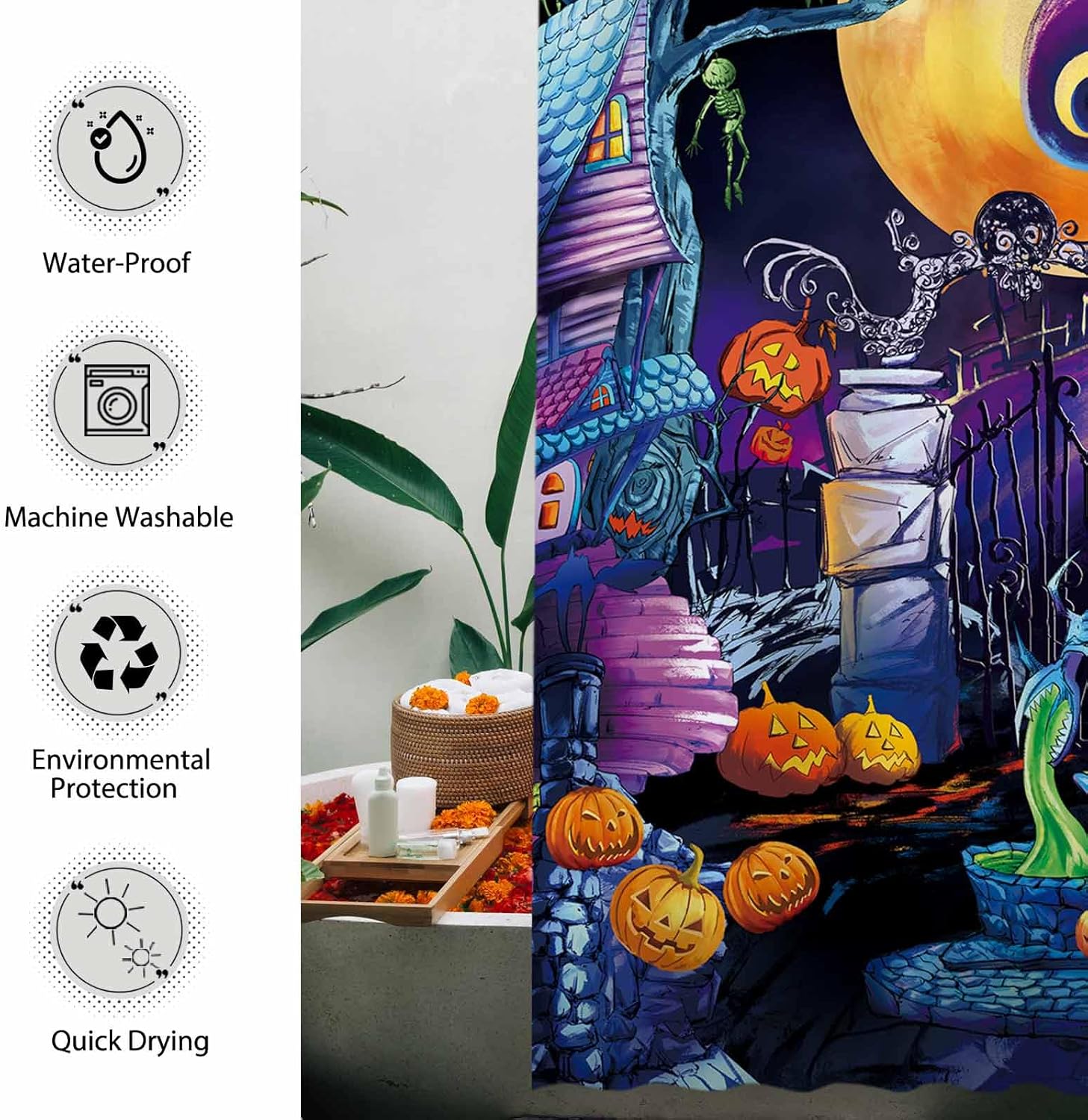 Allenjoy Cortina de ducha de Halloween antes de Navidad, 72 x 72 pulgadas, para decoración de baño, lavable a máquina (ganchos no incluidos)