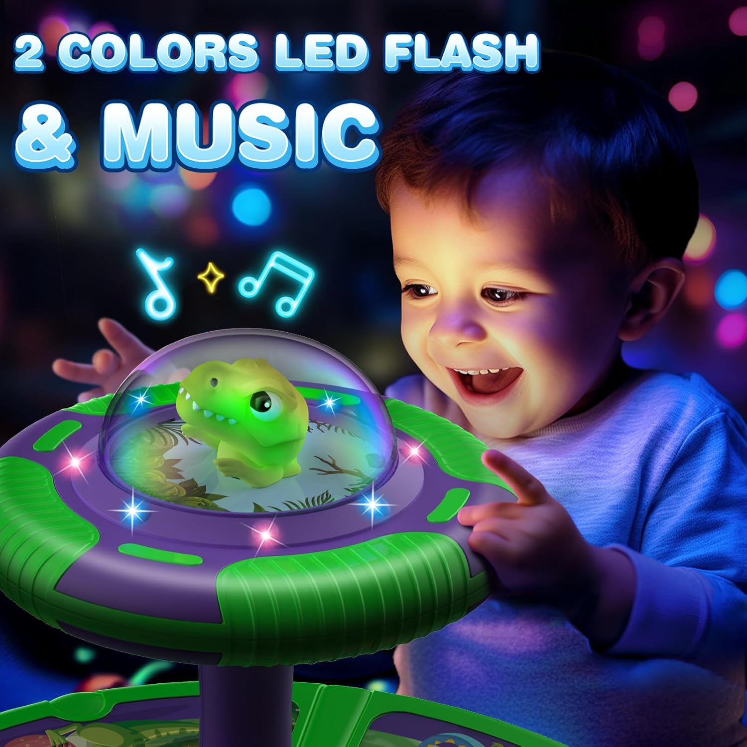 Dinosaurio sentado y giro, 360 Sit and Spin, juguete para niños pequeños de 1 2 a 3 años con LED y música, regalo de cumpleaños para niños y niñas