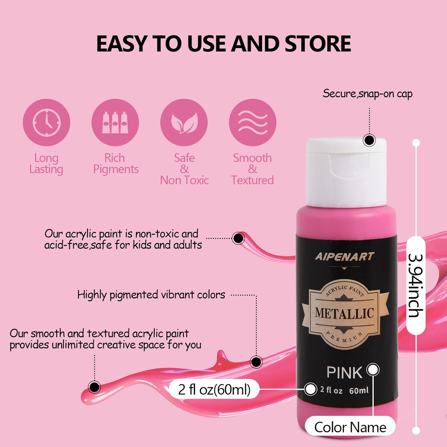Juego de pintura acrílica metálica con 10 pinceles y 1 paleta, 20 colores (2.0 fl oz, 2 onzas), pinturas no tóxicas para adultos, artistas,