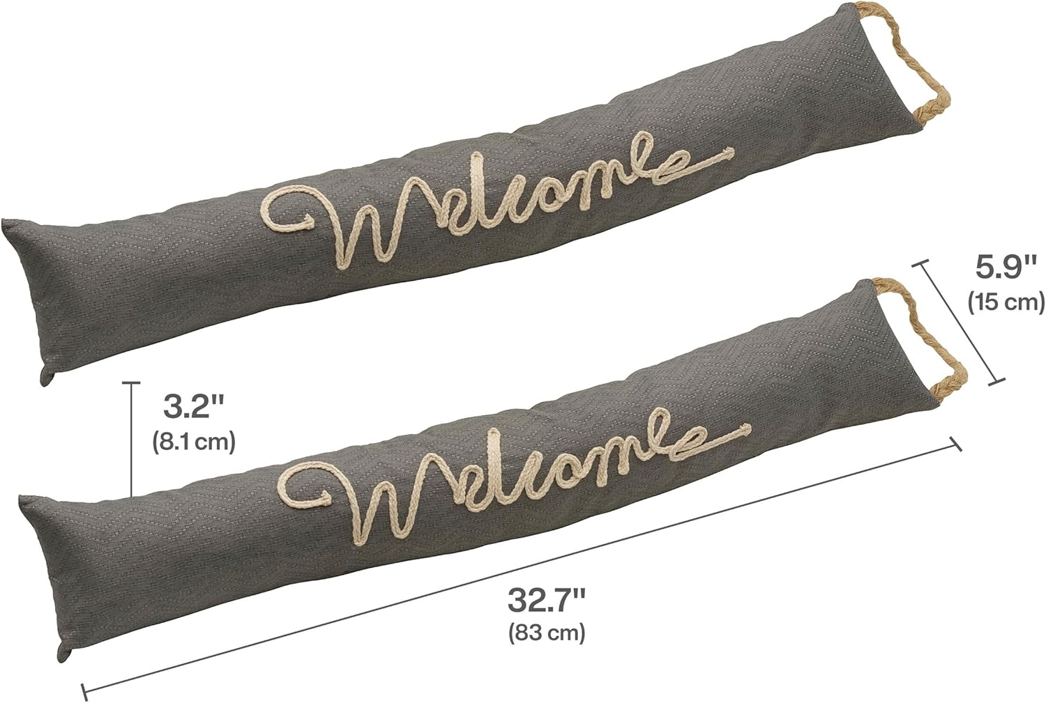 Tapones de bienvenida de tela gris, 32.68 x 3.15 x 5.91 pulgadas, juego de 2