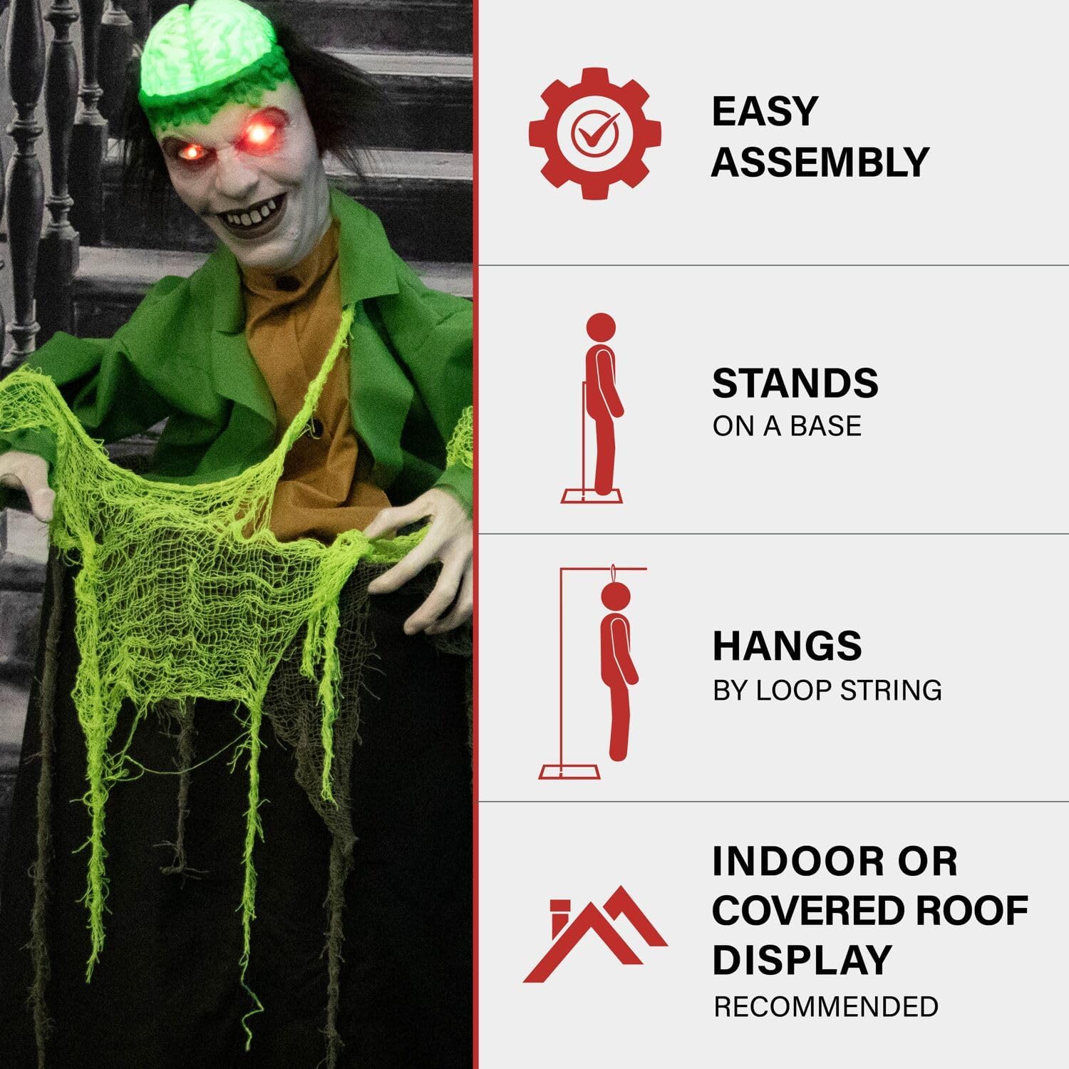 Haunted Hill Farm Zombi animatronic Thrashing en un barril con cerebro y ojos iluminados para decoración de Halloween con pilas para interiores o