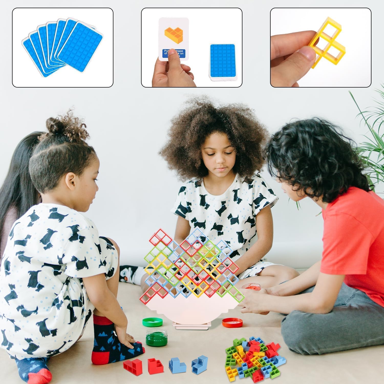 Juego de 48 bloques de equilibrio de torre Tetra, juegos de mesa para niños y adultos, juego de equilibrio para 2 jugadores, juego de bloques de