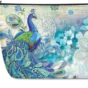 Cremallera cosmética impermeable del bolso cosmético de la capacidad grande del cuero de la PU, Arte Aqua Flor De Pavo Real Cremallera cosmética impermeable del bolso cosmético de la capacidad grande del cuero de la PU, Arte Aqua Flor De Pavo Real