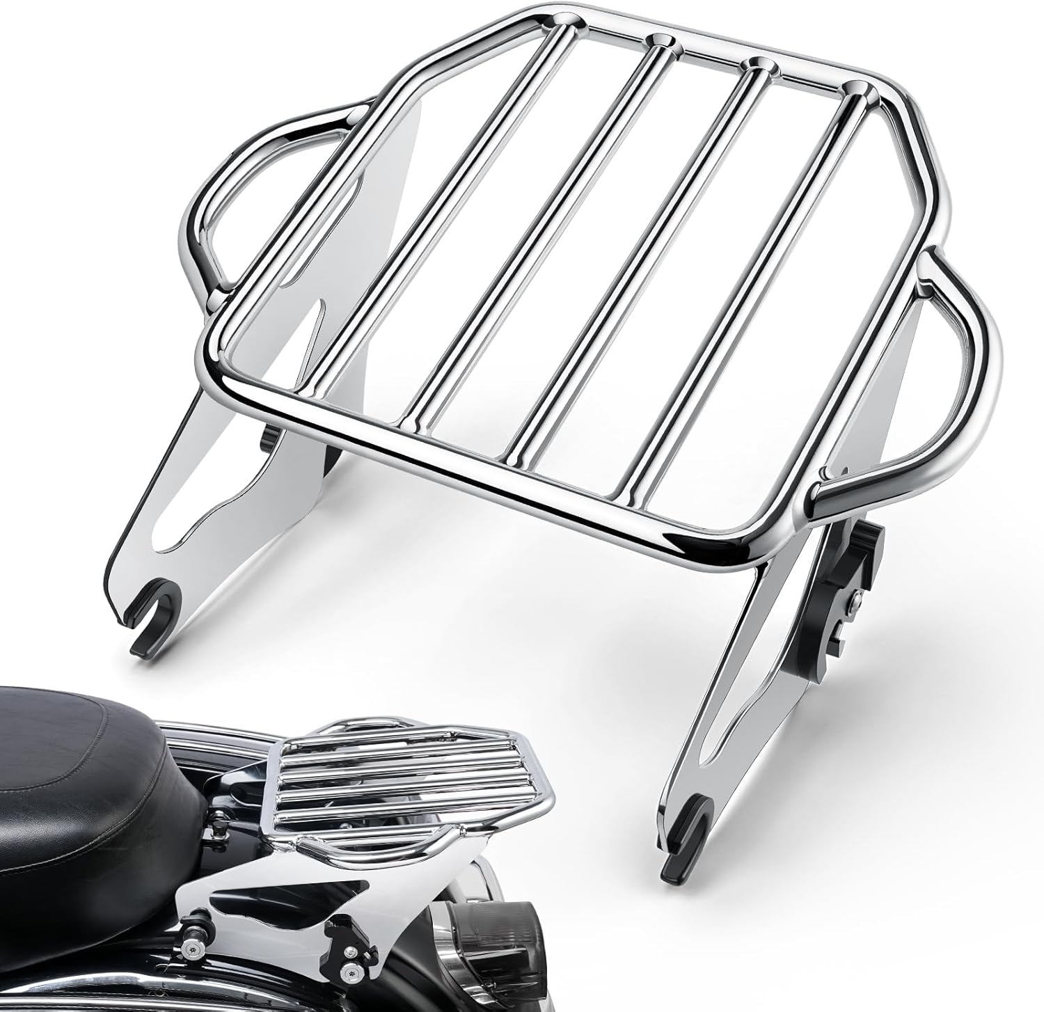 PBYMT Portaequipajes desmontable cromado de dos posiciones compatible con Harley Touring Road King Street Electra Glide 2009 y posterior