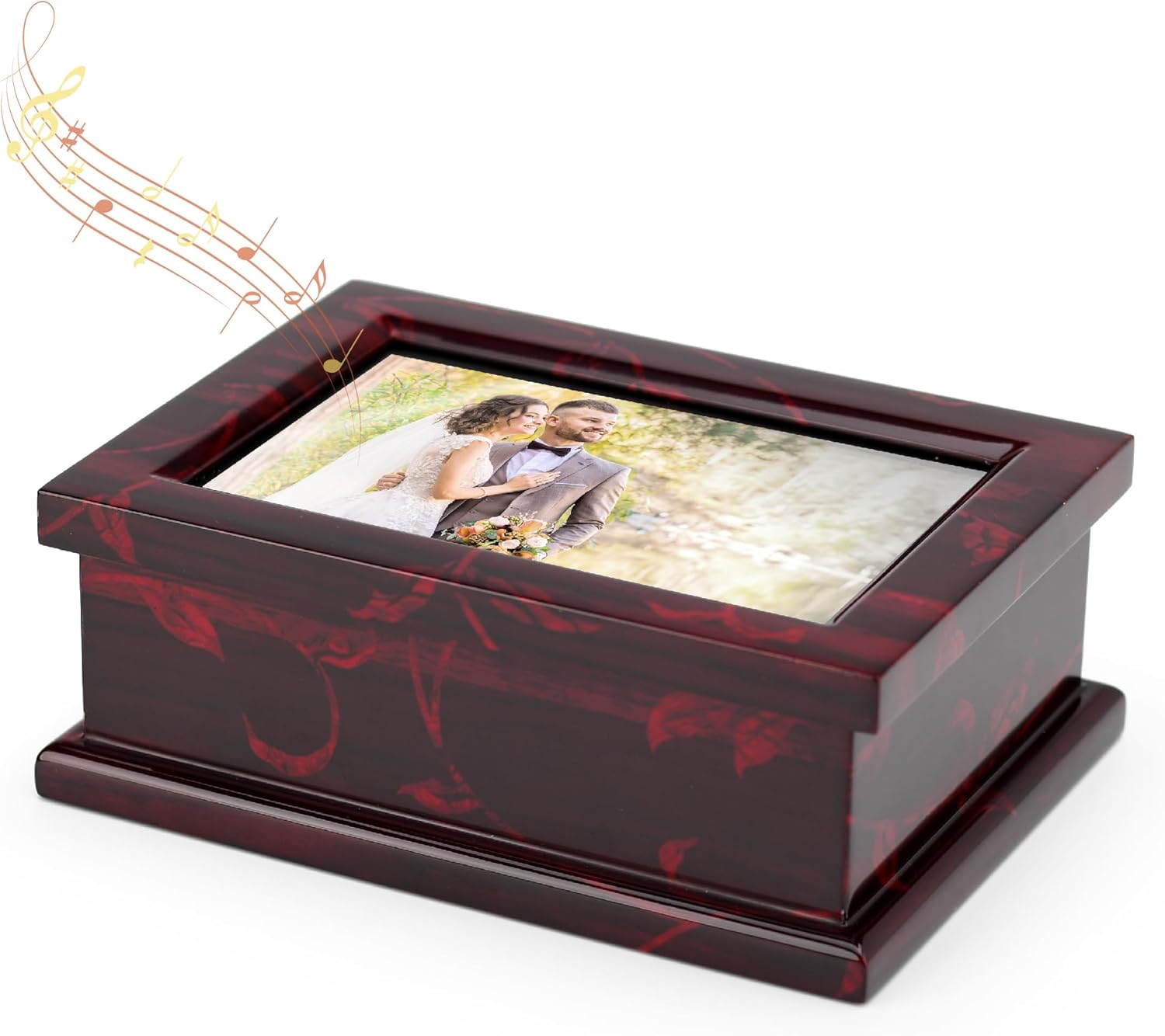Moderno joyero musical con marco de fotos de 4 x 6 con motivos florales, muchas canciones para elegir, conchas nacaradas