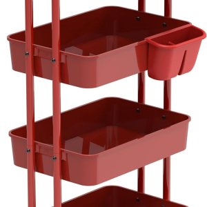 SimpleHouseware – Carrito utilitario multifuncional de 4 niveles con divisores de cesta y cubos colgantes, color rojo SimpleHouseware – Carrito utilitario multifuncional de 4 niveles con divisores de cesta y cubos colgantes, color rojo