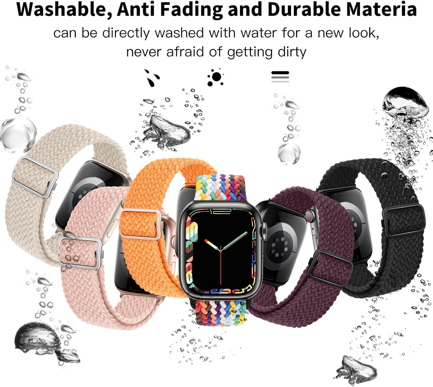 Braided Solo Loop Compatible with Apple Watch Band 38mm 40mm 41mm 42mm 44mm 45mm 49mm, Stretchy Straps Elastic Sport Wristbands for iphone iWatch