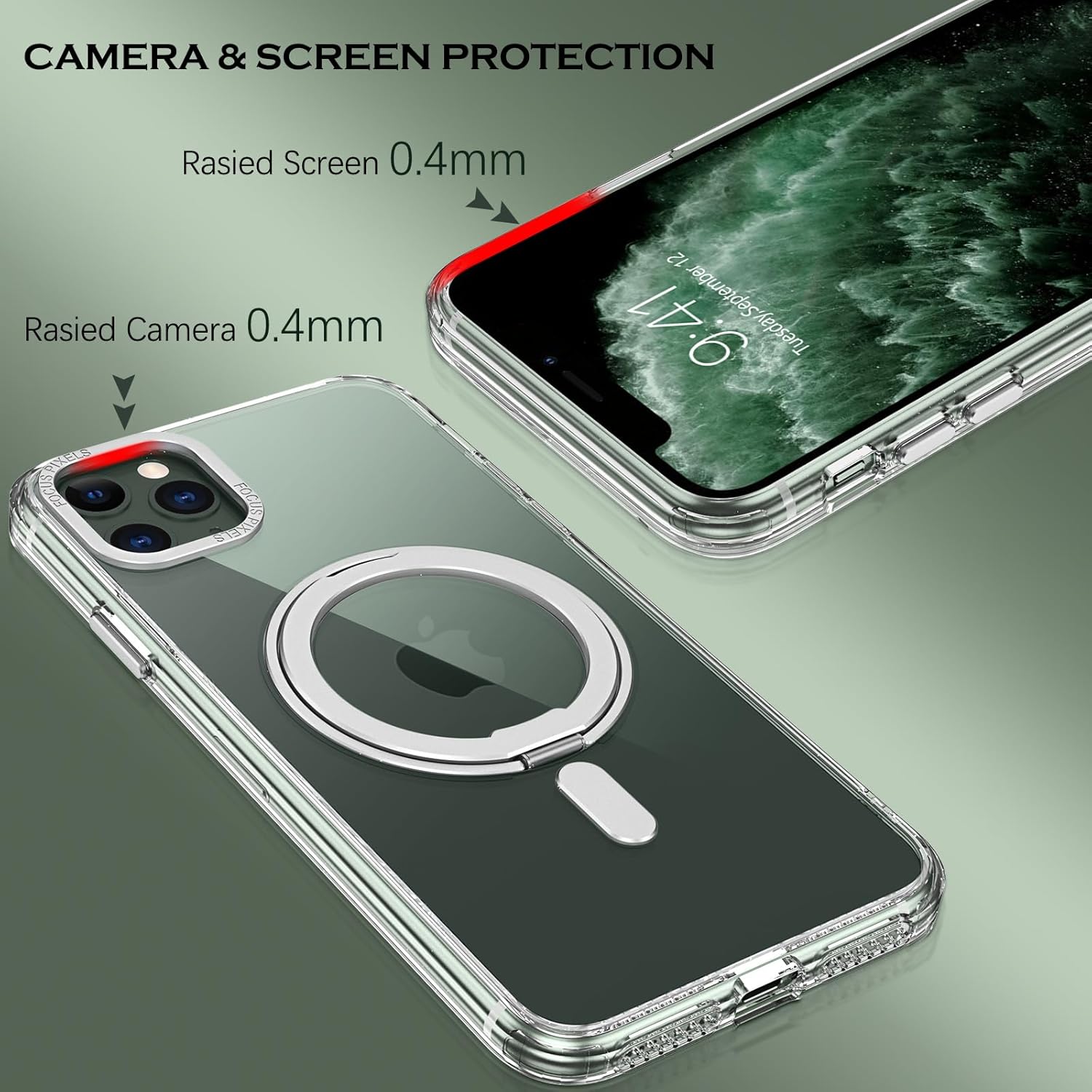 YINLAI Funda para iPhone 11 Pro Max, magnética compatible con Magsafe con soporte de anillo giratorio de 360, soporte invisible, delgada,