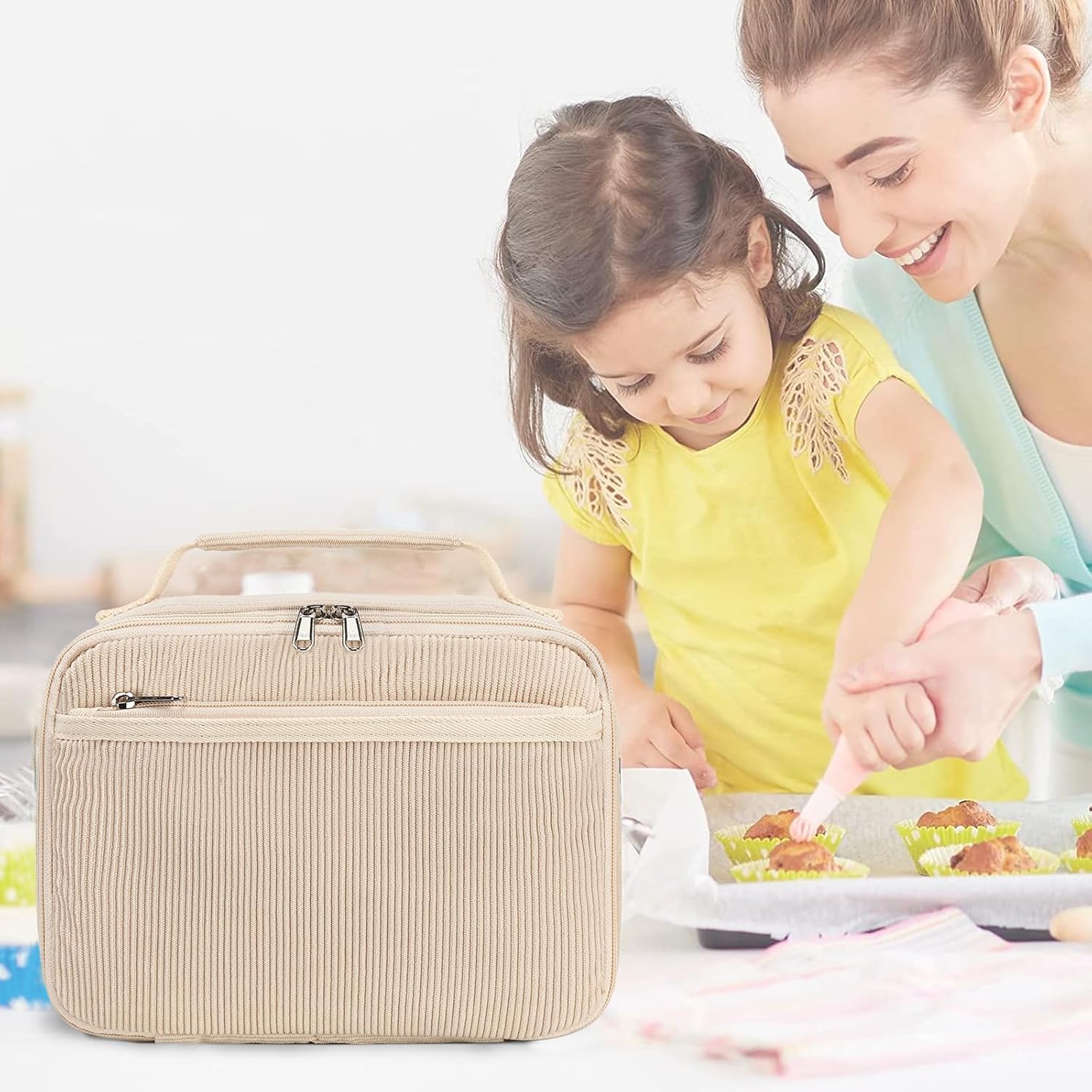 Bluboon Lonchera para niños y niñas, lonchera aislada para la escuela, lonchera de pana organizadora, bolsa de almuerzo para niños y niñas (pana