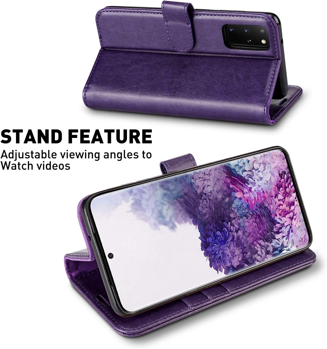 MONASAY Funda tipo cartera compatible con Galaxy S20+ Plus 5G de 6.7 pulgadas, protector de pantalla incluido, funda de piel con tarjetero y
