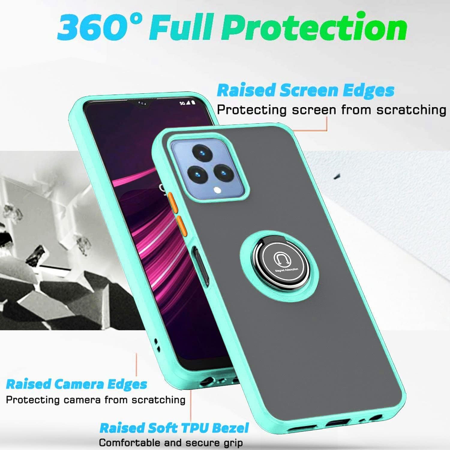 Funda para teléfono T-Mobile Revvl 6 5G con protector de pantalla de vidrio templado 2 unidades, funda T-Mobile Revvl 6 5G con protección completa