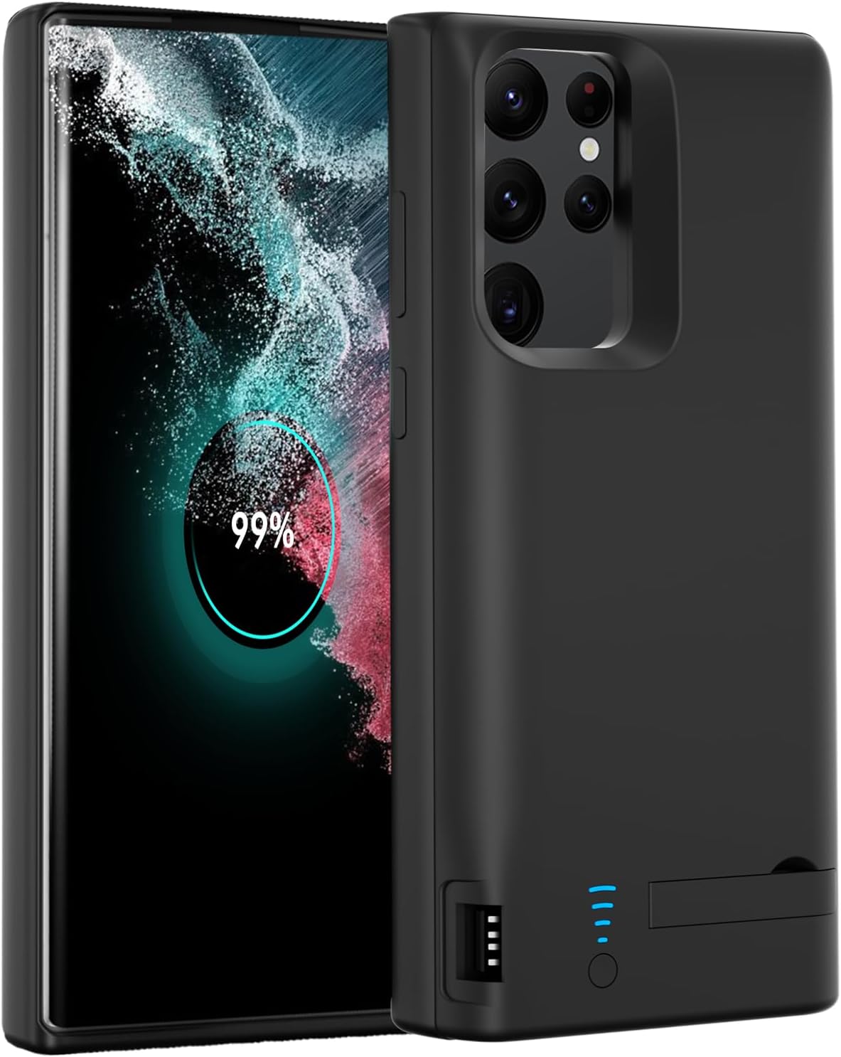 Galaxy S22 Ultra – Funda de batería con función atril y doble dispositivo de carga y 5000 mAh, funda de cargador de respaldo recargable para Samsung