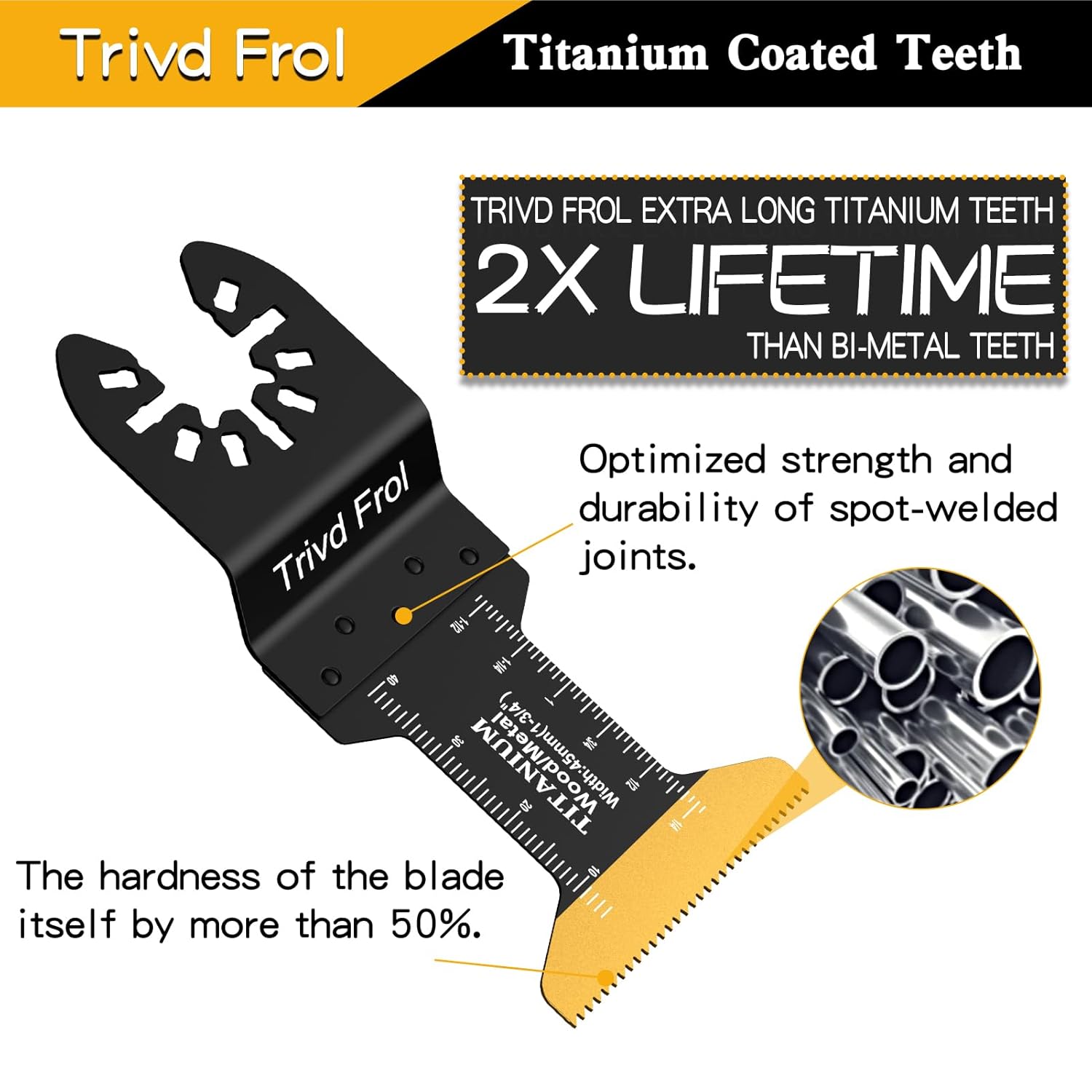 Trivd Frol 50 hojas de sierra oscilantes, cuchillas multiherramienta universales profesionales de titanio para madera y plásticos de metal, kits de